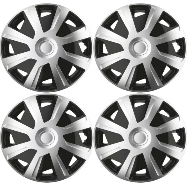 4 x 16" Alloy Look Black & Silver Deep Dish Commercial Wheel Trims Hub Caps Vans