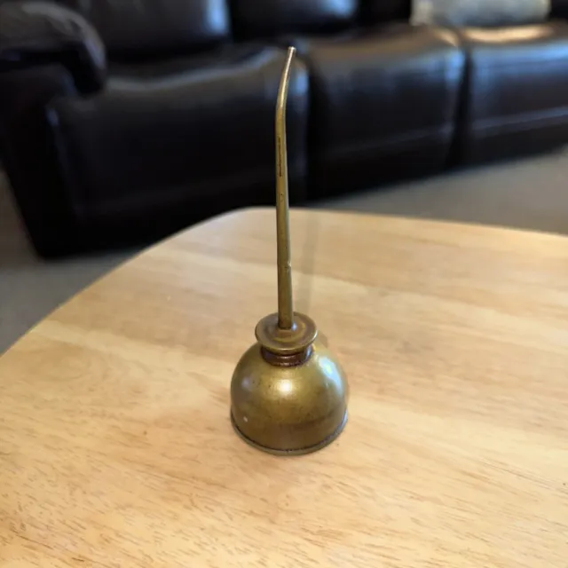 Vintage Brass Colored/Covered Metal Thumb Oil Can 5-3/8”h