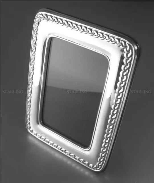 Braid Band Pattern Frame Massive 925 Sterling Silver - Mahogany Stand + Back (T1