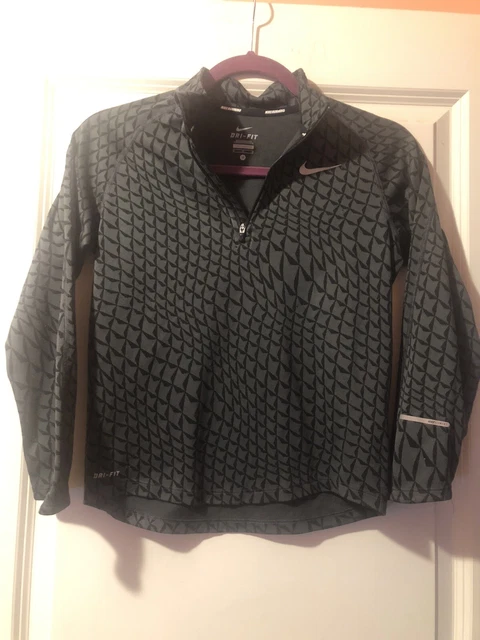 NIKE DRI-FIT Girl's Black 1/4 Zip ELEMENT Long Sleeve Running Top Size Medium