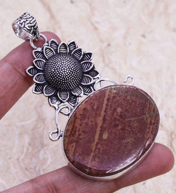 Charming Imperial Jasper 925 Silver Plated Handmade Pendant of 2.5" Ethnic Gift
