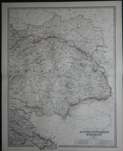 1887 Large Victorian Map ~ Austro-Hungarian Monarchy Eastern ~ Galicia