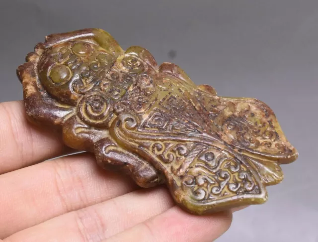 7.5CM China Hongshan Culture Old Jade Carve Cicada Dragon Beast Amulet Pendant