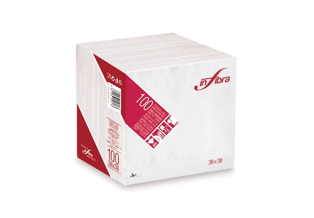 [100] SERVIETTES DE Table Papier Blanches 38x38 CM 2 Plis Infibra