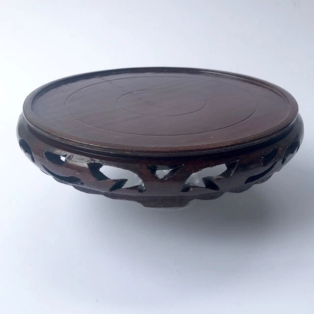 Vintage Chinese Carved Hardwood Vase Bowl Display Stand Large Diameter 9 inches