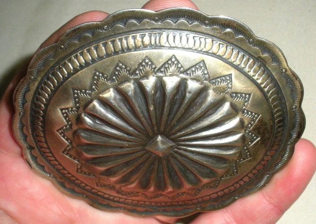 VINTAGE NAVAJO LARGE CONCHO GREAT STAMPWORK STERLING SILVER BELT SECTION tuvi VINTAGE NAVAJO LARGE CONCHO GREAT STAMPWORK STERLING SILVER BELT SECTION tuvi