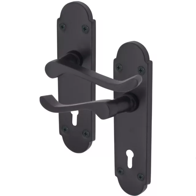 Black Door Handles Scroll Victorian Pack Kit Lever Latch Lock Bathroom Shaped