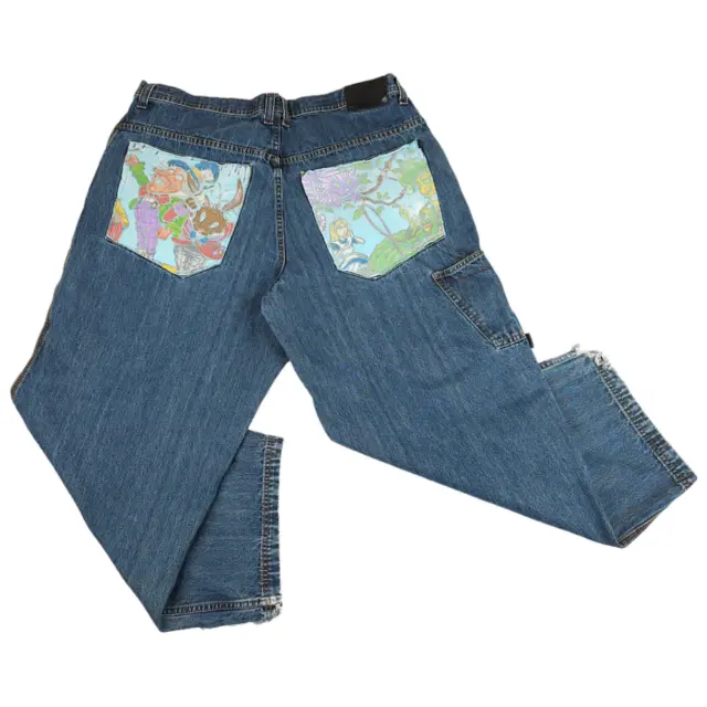 Vintage Joe Boxer Baggy Jeans Mens Size 40 Y2K Alice In Wonderland ALTERED