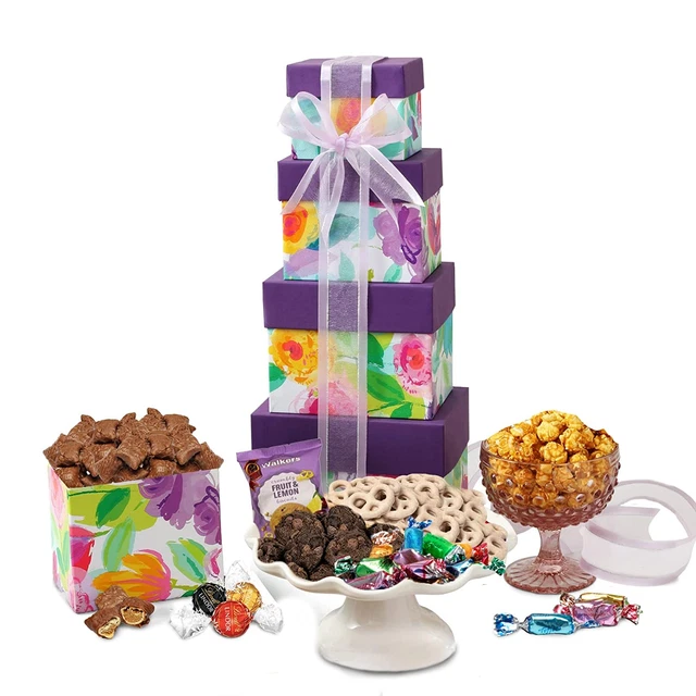 Torre cesta de regalo de chocolate de Broadway Basketeers, bocadillos regalos para adultos, niños, F