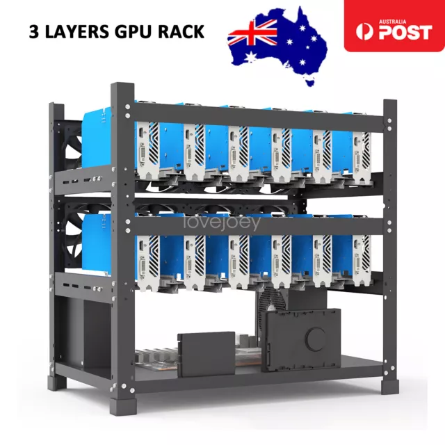 3 Layers 12 GPU Open Mining Rig Frame Mining Case Rack Tools Motherboard Bracket