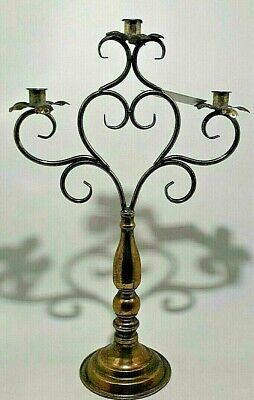 Candeliere Antichizzato Metallo Stile Inglese Bronzato 3 Fiamme 84314