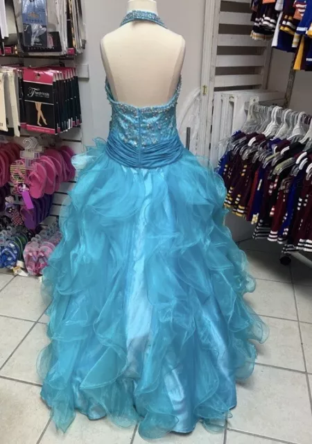 Size 12 Sugar by Mac Duggal Zip or Corset Back Turquoise Pageant Ballgown Dress 3