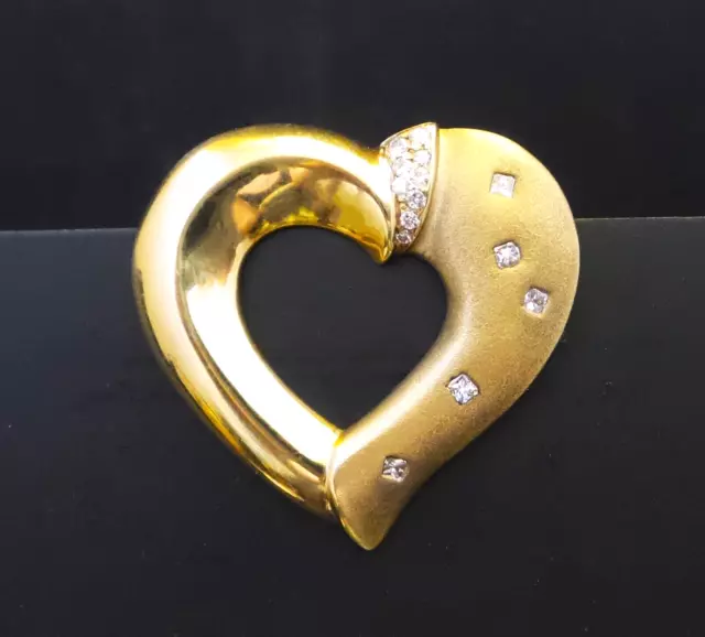 Solid 14k Yellow Gold Diamond Heart Pin Pendant 1 1/4"