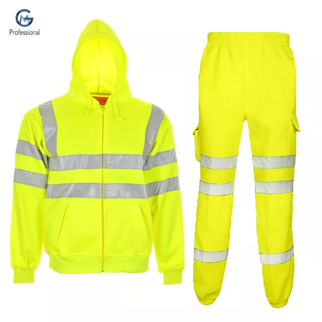 Hi Vis Viz Trainingsanzug hohe Sichtbarkeit Hoodies Joggerhose Herren Arbeitskleidung mit durchgehendem Reißverschluss