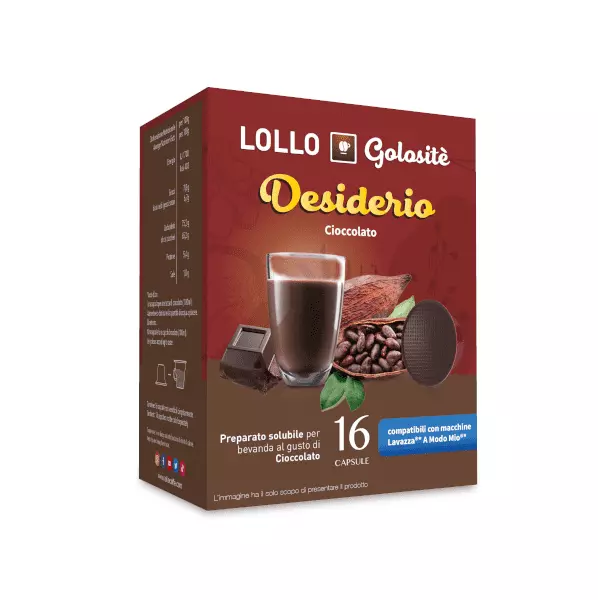 Chocolat Soluble en Capsules LOLLO CAFFÈ Compatible A Modo Mio , 16 Pièces