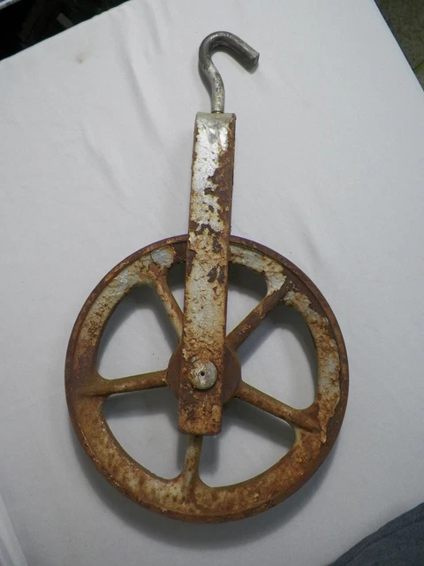 Vtg 10" Industrial Pulley Antique Rustic Barn Decor Hay Loft Primitive w/Hook