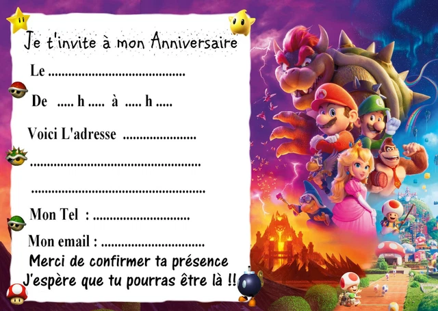 Carte Invitation Anniversaire Mario Bros À VENDRE! - PicClick FR