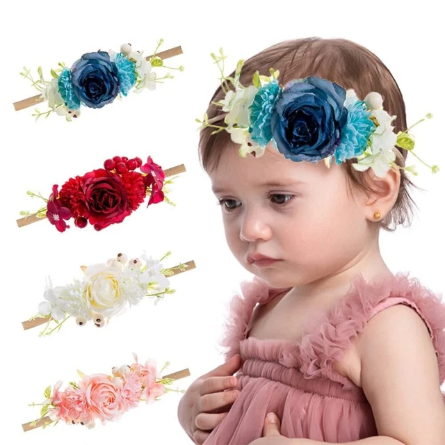 XIZHI 4 Pack Baby Girl Flower Headbands Hair Blue,Pink,Red,White