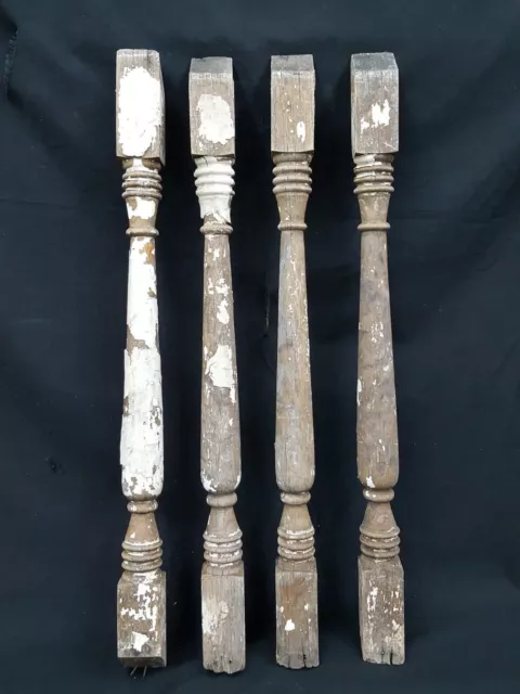 Architectural Salvage 4 Wooden Spindles Balusters Double Spiral Collar Design