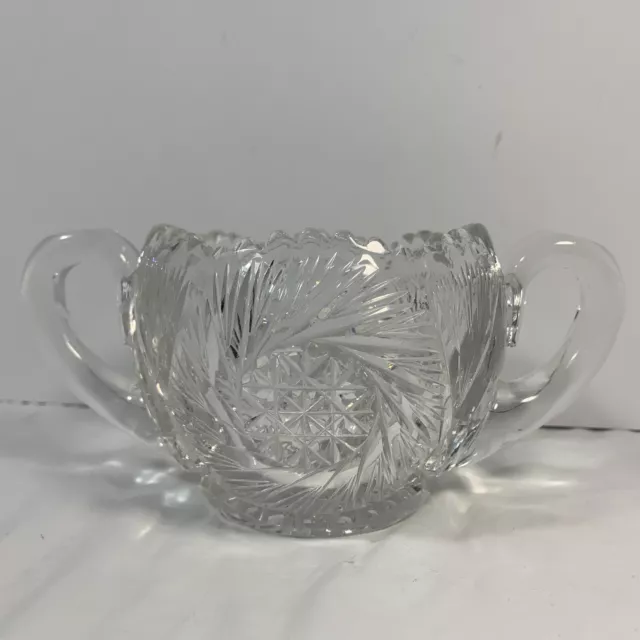 ABP Brilliant Cut Glass Crystal Double Handled Open Sugar Bowl Sawtooth