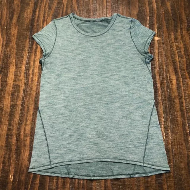 Lululemon Size 6 Long Distance T shirt Short Sleeve Heathered Teal Blue  Green M