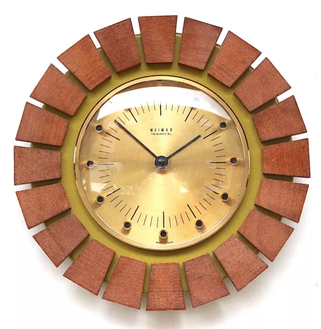 BRUTALIST Vintage EAST GERMAN 1960s Midcentury Wall Clock Decorative Sunray