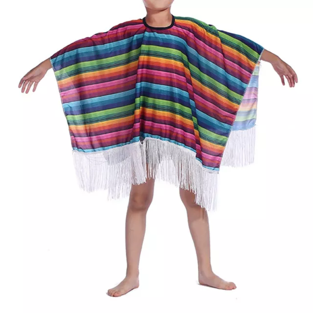 Kids Adult Mexican Party Costume 4Pcs Party Decor Striped Sombrero Hat Cloak