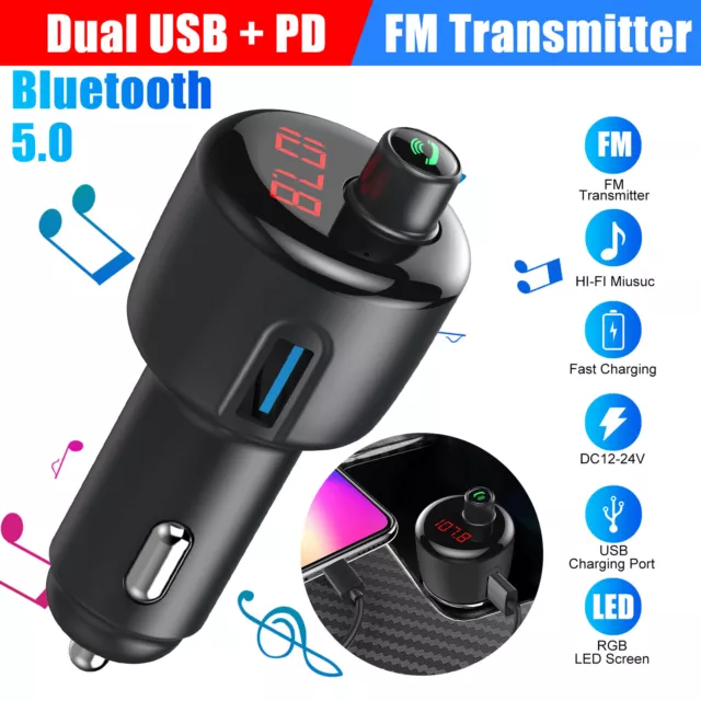 Handsfree Bluetooth 5.0 Car Kit FM Transmitter MP3 Player QC3.0 USB Fast Charger