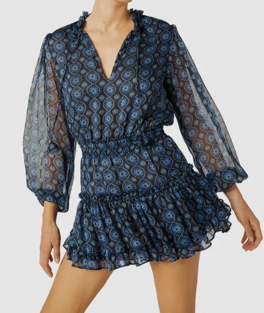 $365 MISA Los Angeles Women Blue Capulet Ruffle Mini Dress Size XS