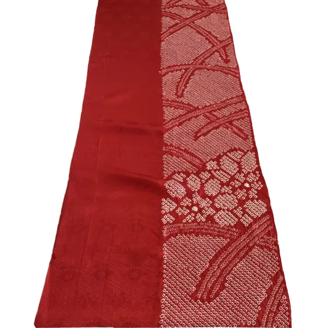 Vintage Japanese Kimono Silk Shibori Fabric, red floral half Panel 105cm(41")
