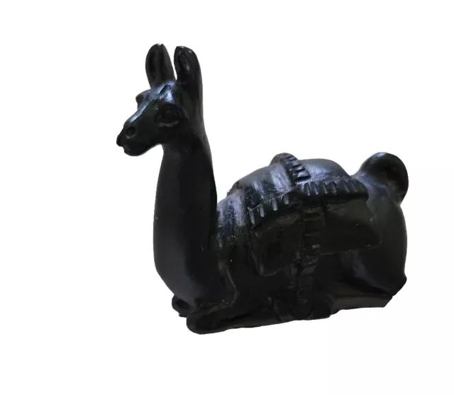 Llama Handcarved Stone Figurine 2" X 2.5" Vintage Home Decor Collectible Black