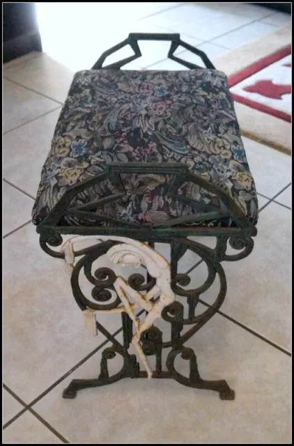 Vintage Victorian Style Cast Iron Garden Bench/Stool with Nymph Design #A2582