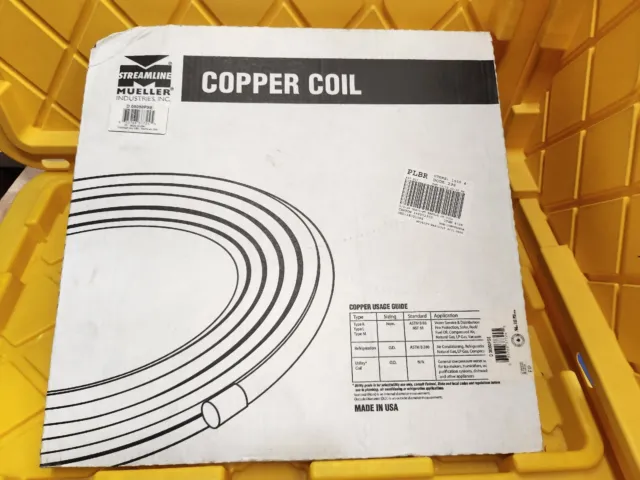 Mueller 1/2" x 50' ft Soft L Copper Refrigeration Tube Coil Pipe HVAC - D0850PSE