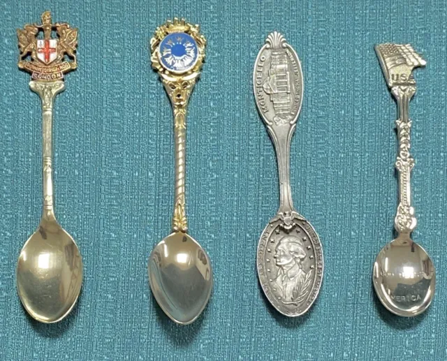 Vintage Souvenir Spoons EPNS, Third President, Gold Plated, USA Lot Of 4