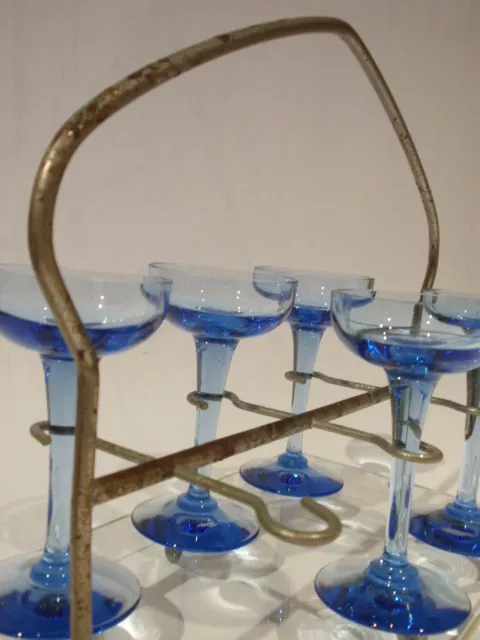 Juego De 5 Copas De Licor Con Soporte - Cristal Azul 3