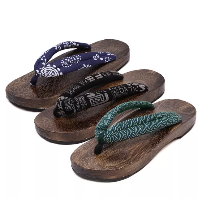 Classic Japanese Mens Wooden Geta Flip Flops Sandals Wooden Clogs Thong Slipper