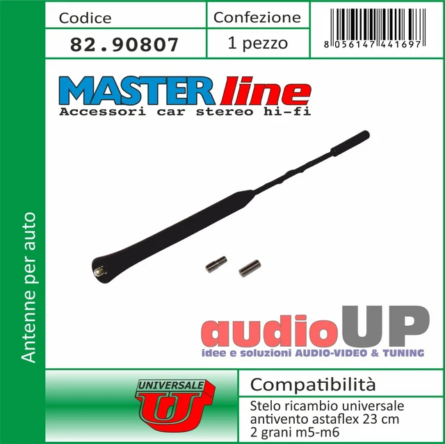 Antenna per auto stilo ricambio in fibra vetro con perni M5 M6. Lunghezza: 23 cm