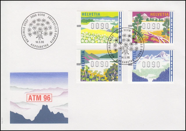 Schweiz ATM 7-10 Landschaften in den vier Jahreszeiten Schmuck-FDC Bern 14.5.96