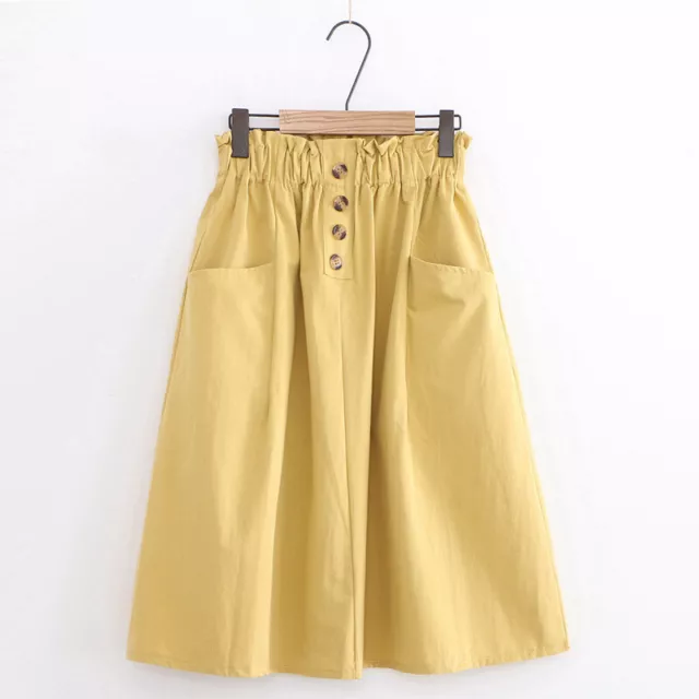 Women Girls Solid Casual Skirt with Pockets Elastic Waist Casual Summer Beach 2