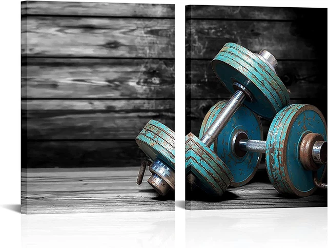 Vintage Dumbbell Canvas Print Wall Art Fitness Body Building Poster Stretched an