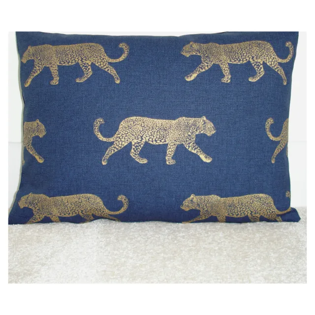 12x16 Leopard Cushion Cover Gold and Navy Blue Zip Retro Oblong Leopards Dark