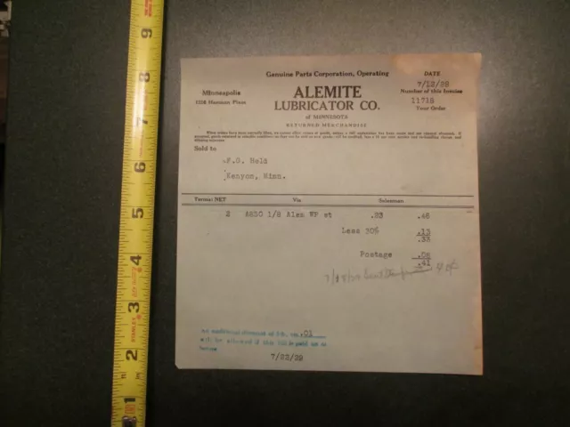 Alemite Lubricator Company of Minnesota 1929 Letterhead 448