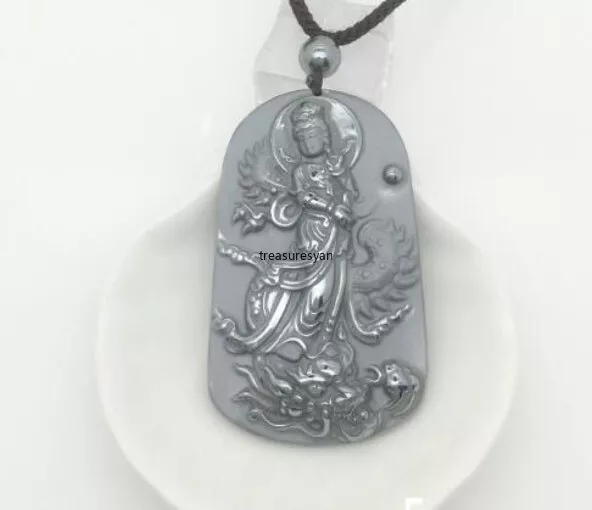Natural Terahertz Wave Gemstone 降龙观音 Carved Amulet Pendant Necklace Healing A+++