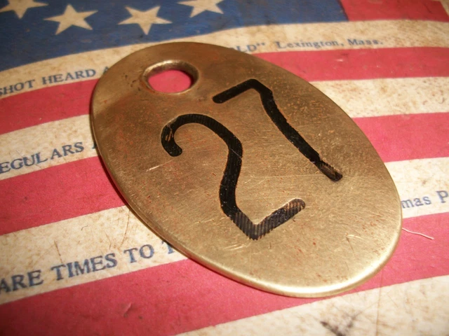 VINTAGE BRASS COW Number Tag Dairy Farm Cattle Marker # 27 Double Sided ...
