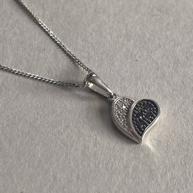 9ct White Gold Heart Pendant Charm Diamond & Chain 9k 375 For Necklace