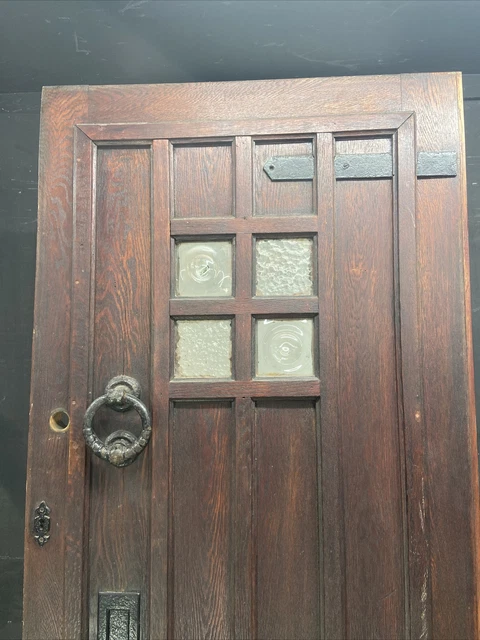 Solid Oak Front Door Arts Crafts Old Period Antique Glass Reclaimed Wood Iron 2