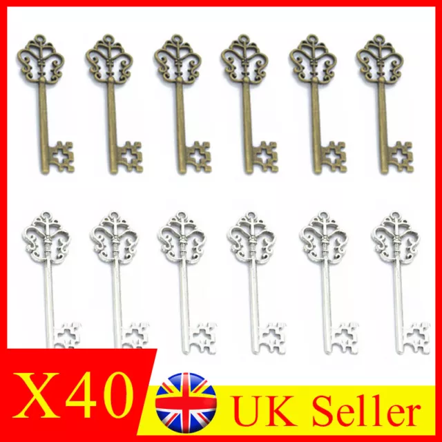 40x Santas Skeleton Antique Bronze Keys Charms Pendants 53mm Wedding Christmas E