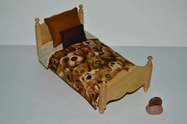 Miniature Dollhouse Bedspread Twin-Single w-2 Pillows Handmade 1:12 CUTE DOGS