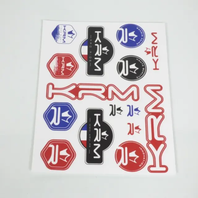 Planche de 15 autocollant stickers KRM Pro Ride rouge noir bleu pour moto