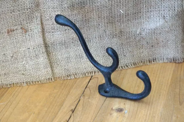 8 Cast Iron TRIPLE SCHOOL Style Coat Hooks Hat Hook Rack Hall Tree Tack Black 3